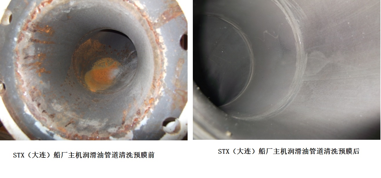 STX（大连）船厂主机润滑油管道清洗预膜前后对比